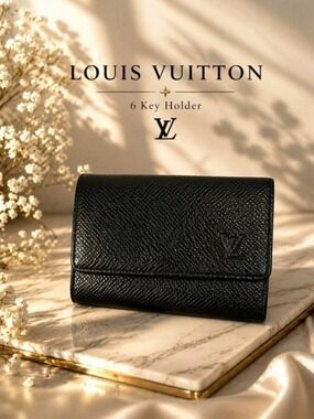 Authentic Louis Vuitton 6-Key Holder – Black Leather – Silver Hardware